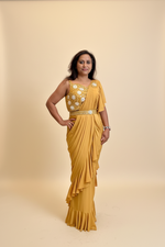 Load image into Gallery viewer, Ready to wear Stitch Designer Saree - Mustard
