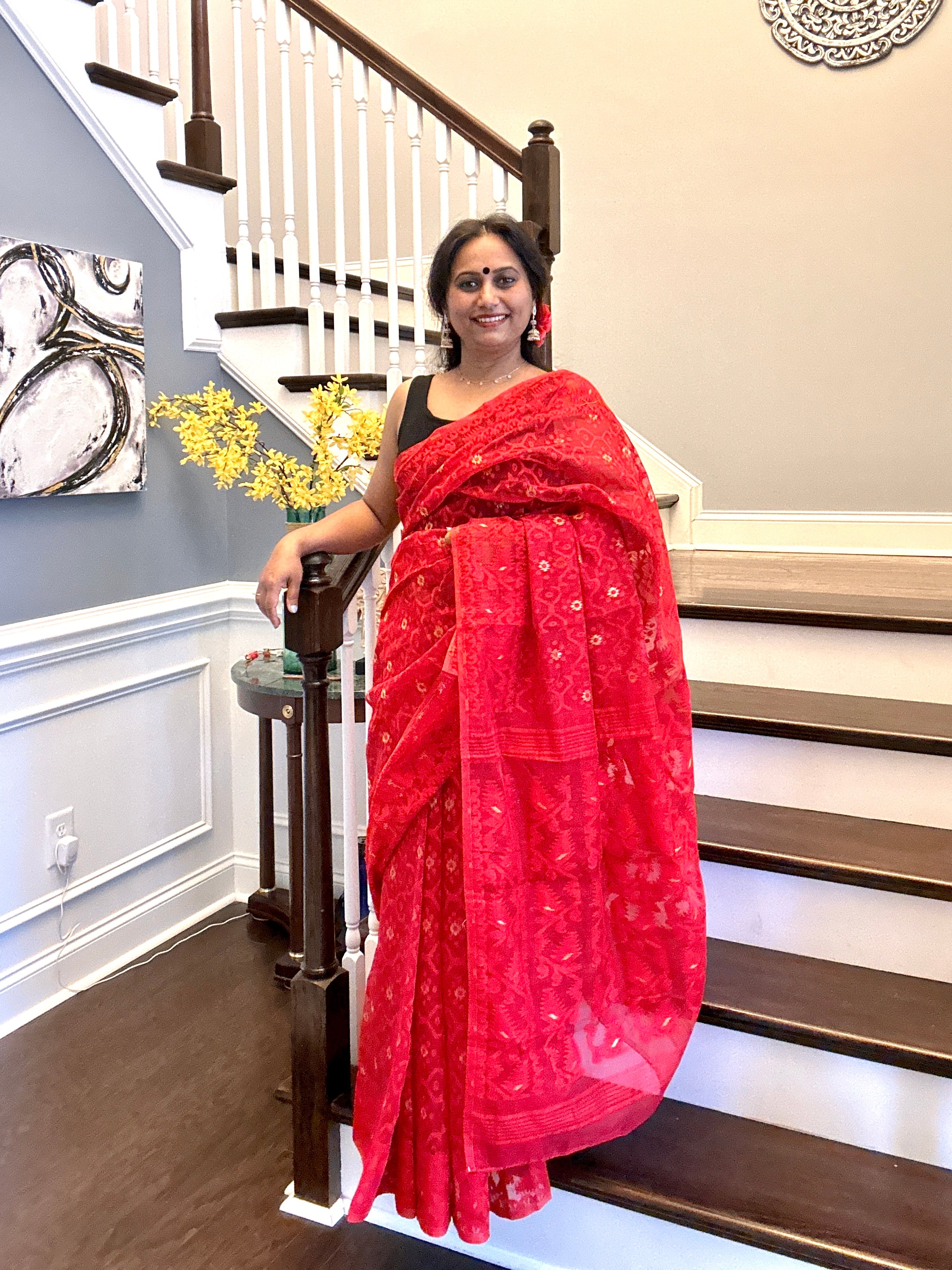 Jamdani Woven Saree - Red