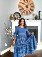 Load image into Gallery viewer, Cotton Block Print Dress - Indigo Blue
