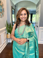 Load image into Gallery viewer, Metallic Tissue Mulmul Saree - Greenish Blue
