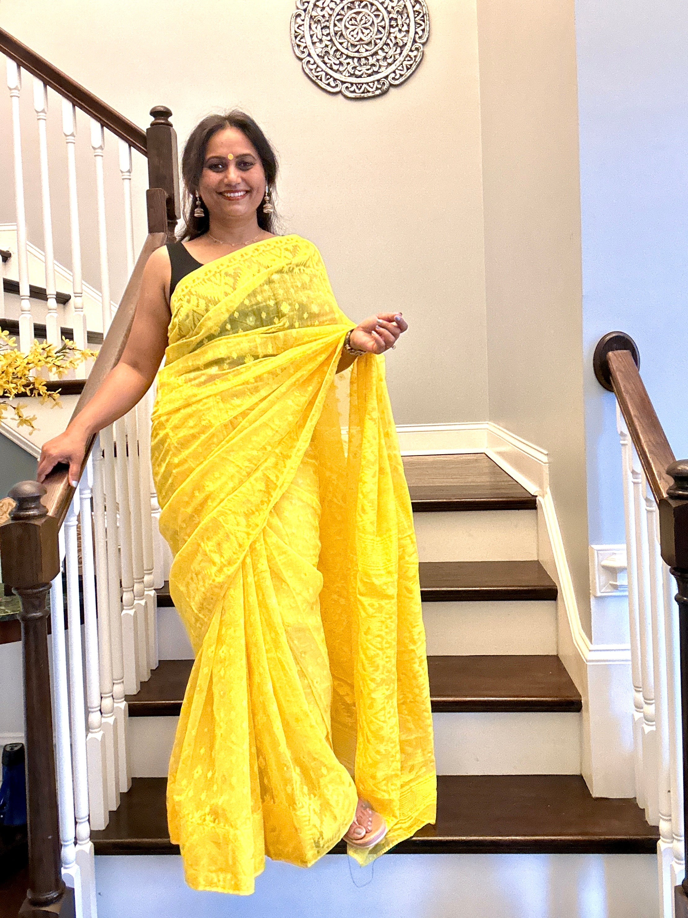 Jamdani Woven Saree - Yellow