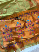 Load image into Gallery viewer, Designer Paithani Saree - Sage Green Dual Tone
