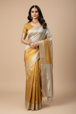Load image into Gallery viewer, Silk Tissue Saree - Gold &amp; Silver - Sona Chaandi Saree
