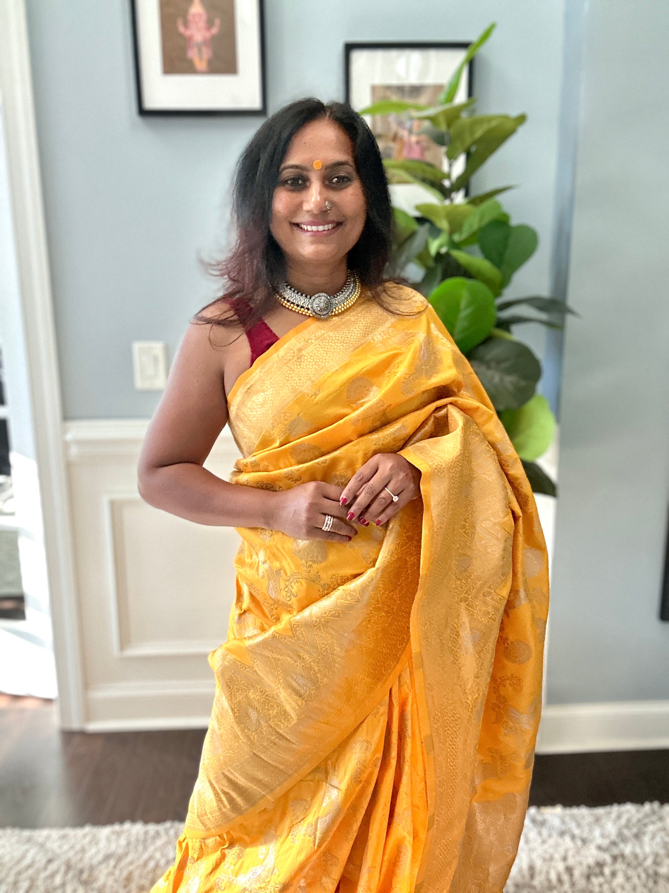 Banarasi Silk Saree - Marigold Yellow