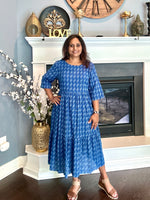 Load image into Gallery viewer, Cotton Block Print Dress - Indigo Blue
