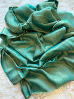 Load image into Gallery viewer, Metallic Tissue Mulmul Saree - Greenish Blue
