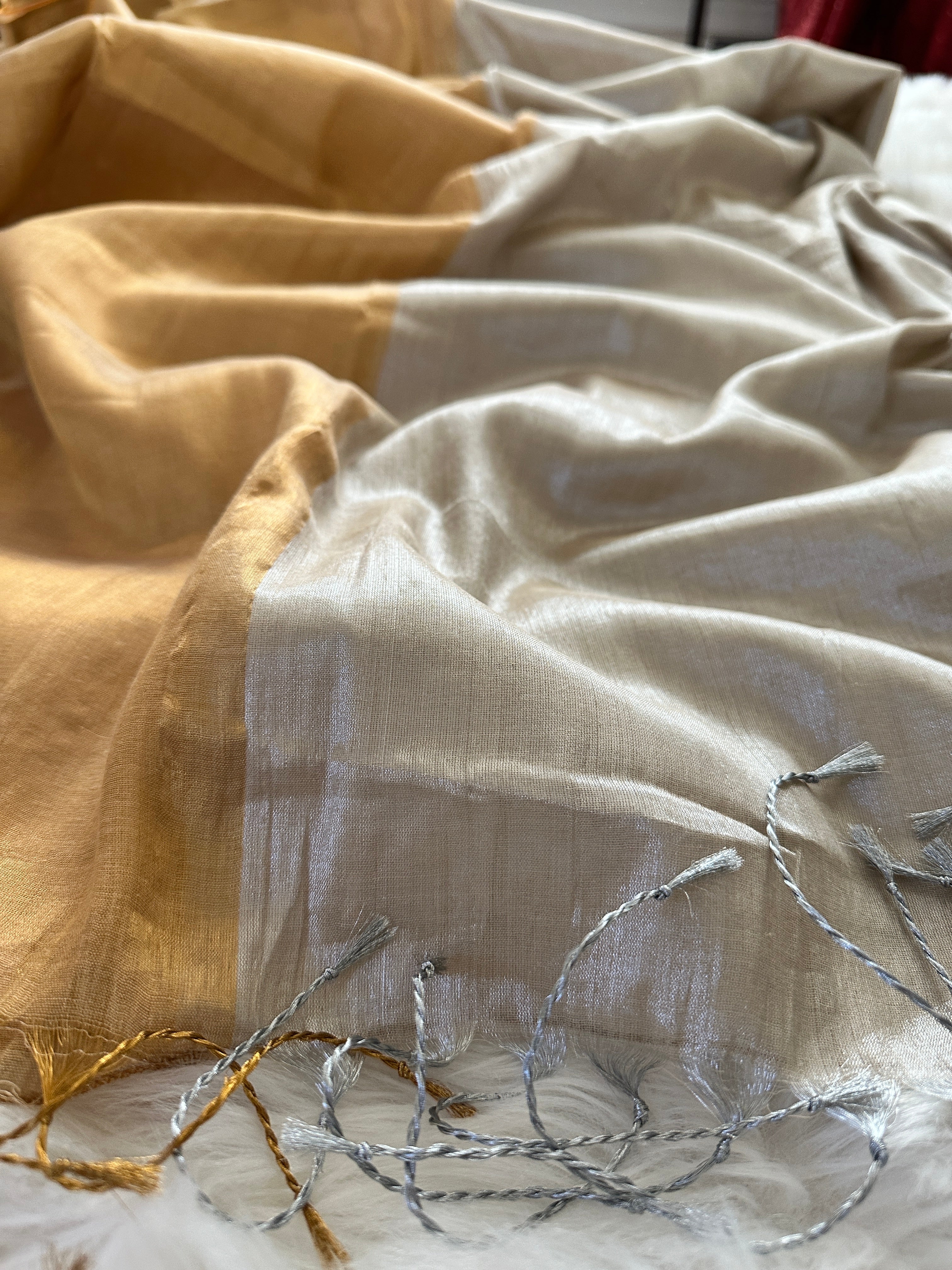 Silk Tissue Saree - Gold & Silver - Sona Chaandi Saree