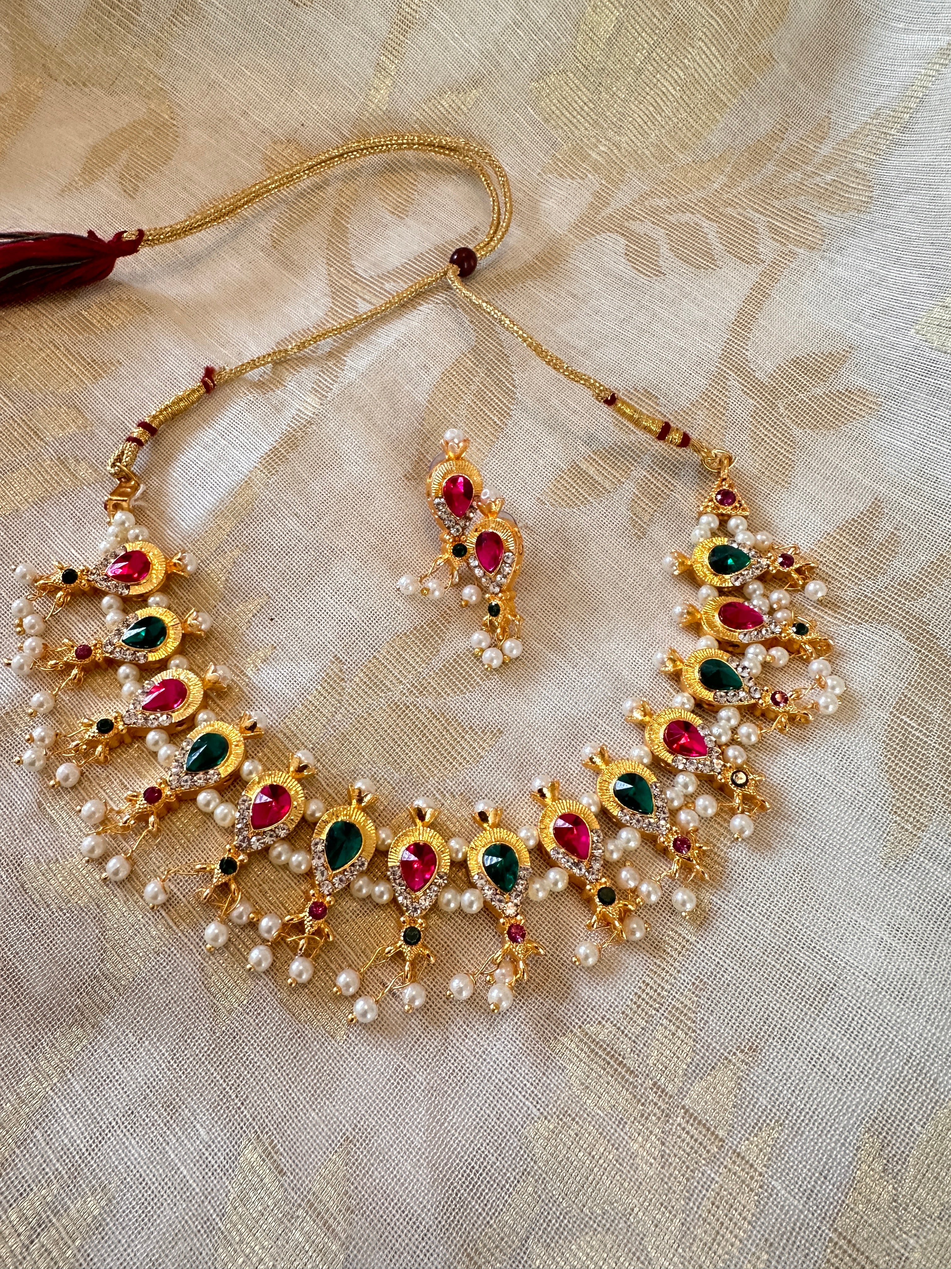 Tanmani Necklace Set - Ruby/Green