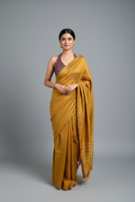 Load image into Gallery viewer, Cotton Handloom Plain Saree - Mustard
