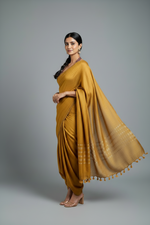 Load image into Gallery viewer, Cotton Handloom Plain Saree - Mustard
