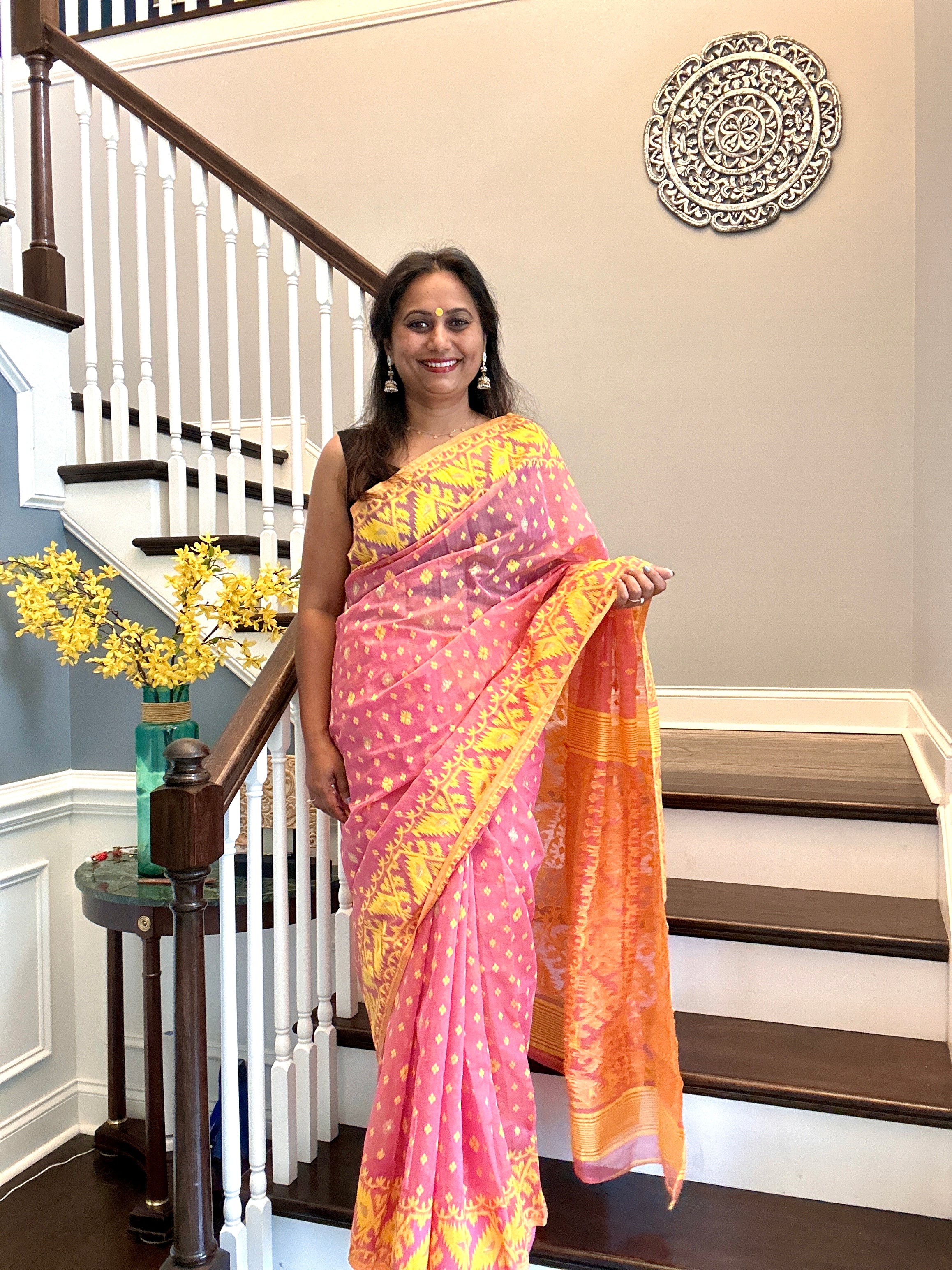 Jamdani Woven Saree - Blush-Yellow
