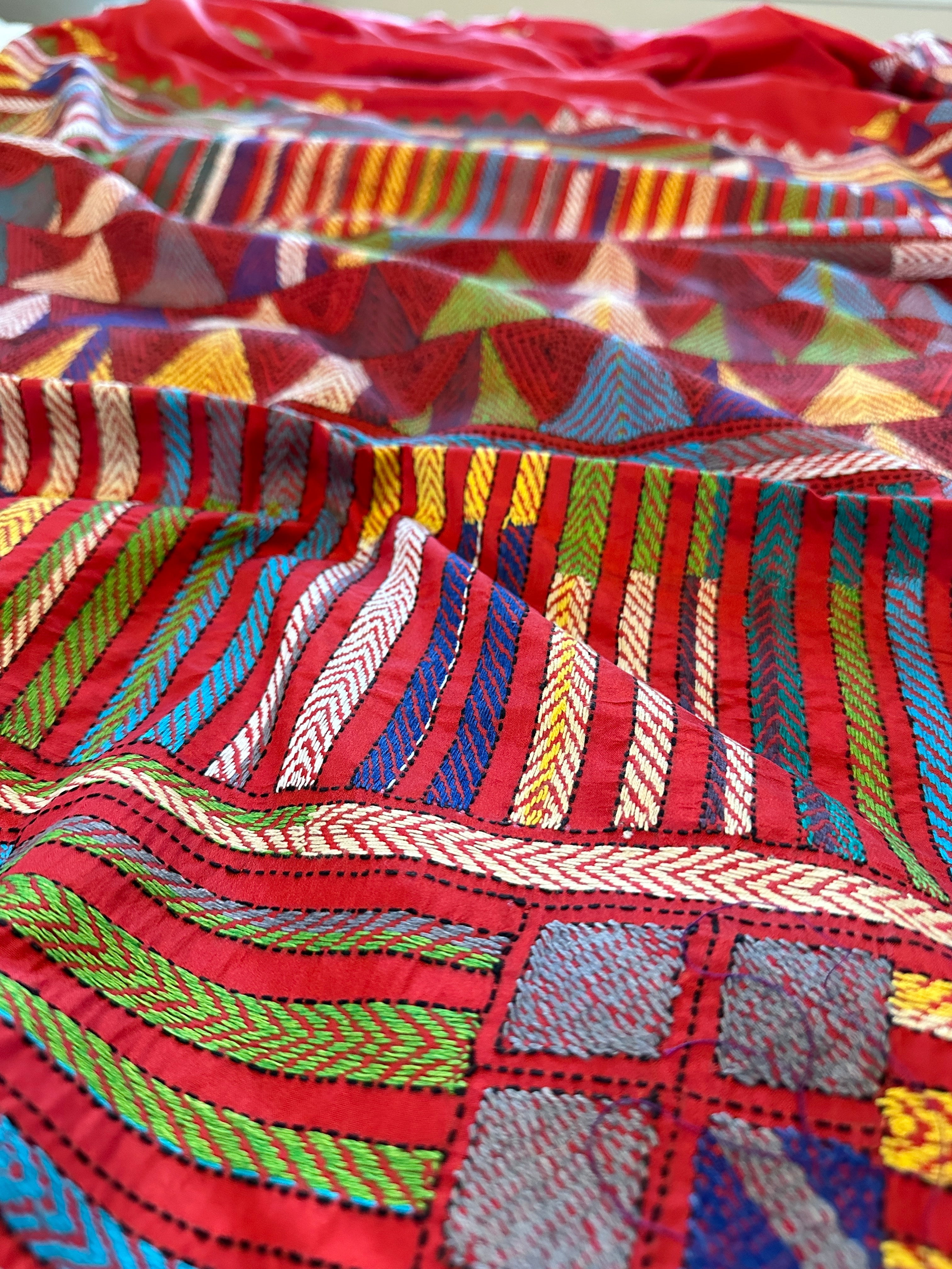 Kantha Silk Saree - Red