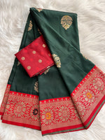 Load image into Gallery viewer, Banarasi Semi Silk Saree - Green
