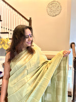Load image into Gallery viewer, Metallic Tissue Mulmul Saree - Pista Gold
