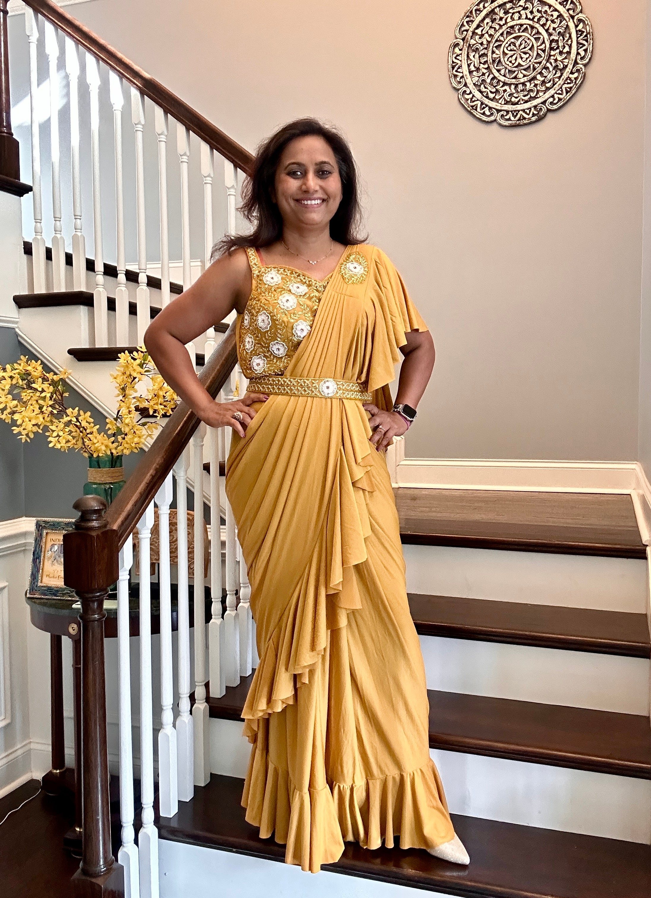 Ready to wear Stitch Designer Saree - Mustard