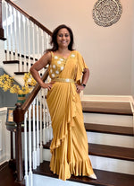 Load image into Gallery viewer, Ready to wear Stitch Designer Saree - Mustard
