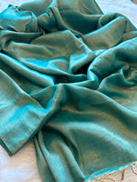 Load image into Gallery viewer, Metallic Tissue Mulmul Saree - Greenish Blue
