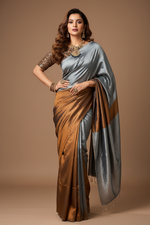 Load image into Gallery viewer, Silk Tissue Saree - Copper &amp; Silver
