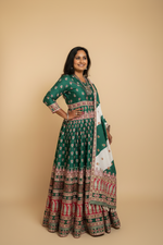 Load image into Gallery viewer, Digital Print Mirrorwork Satin Silk Lehenga Skirt Set 4
