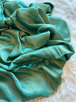 Load image into Gallery viewer, Metallic Tissue Mulmul Saree - Greenish Blue
