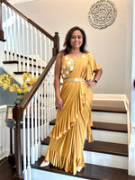 Load image into Gallery viewer, Ready to wear Stitch Designer Saree - Mustard
