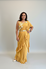 Load image into Gallery viewer, Ready to wear Stitch Designer Saree - Mustard

