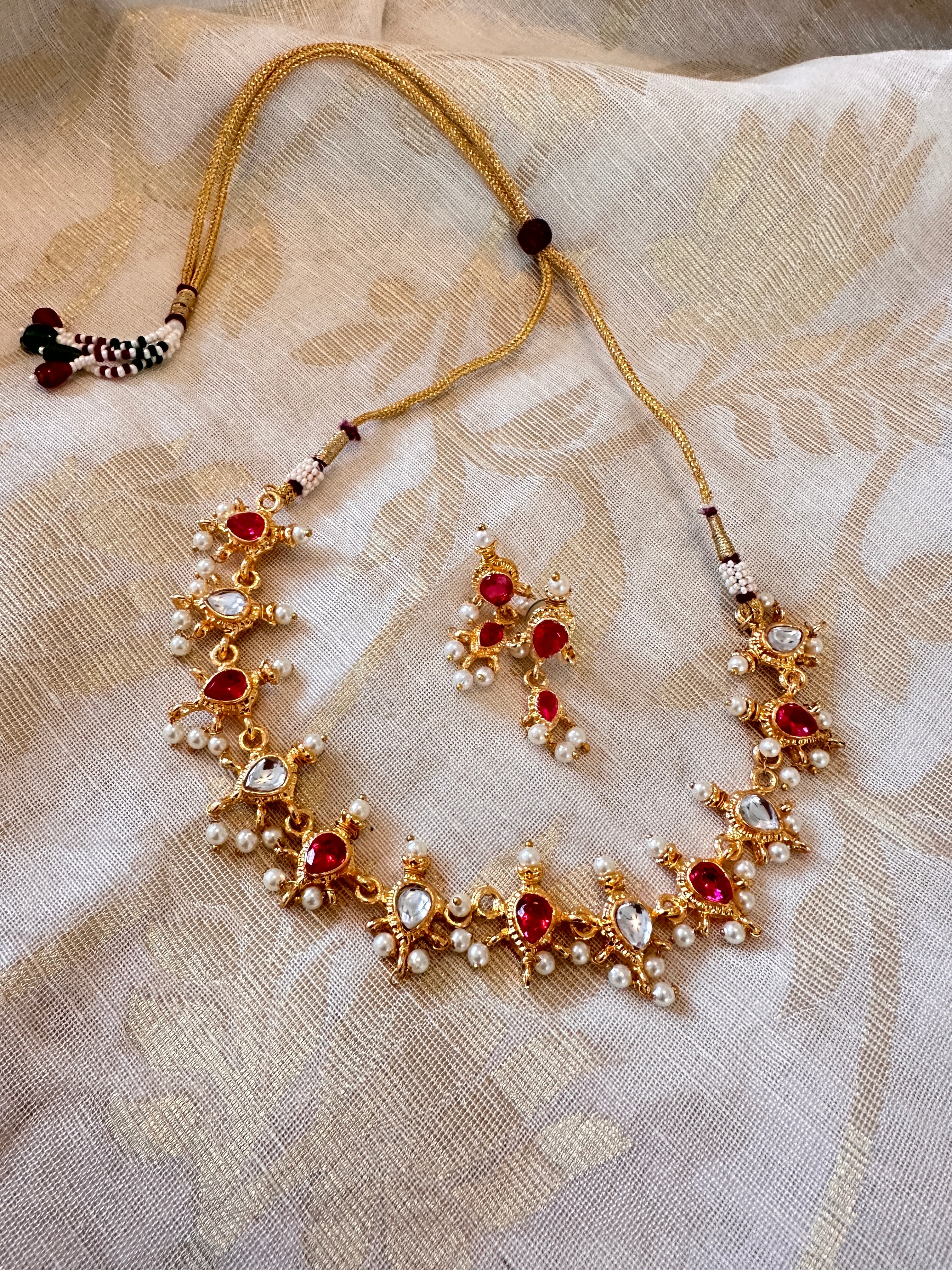 Tanmani Necklace Set - Ruby/White