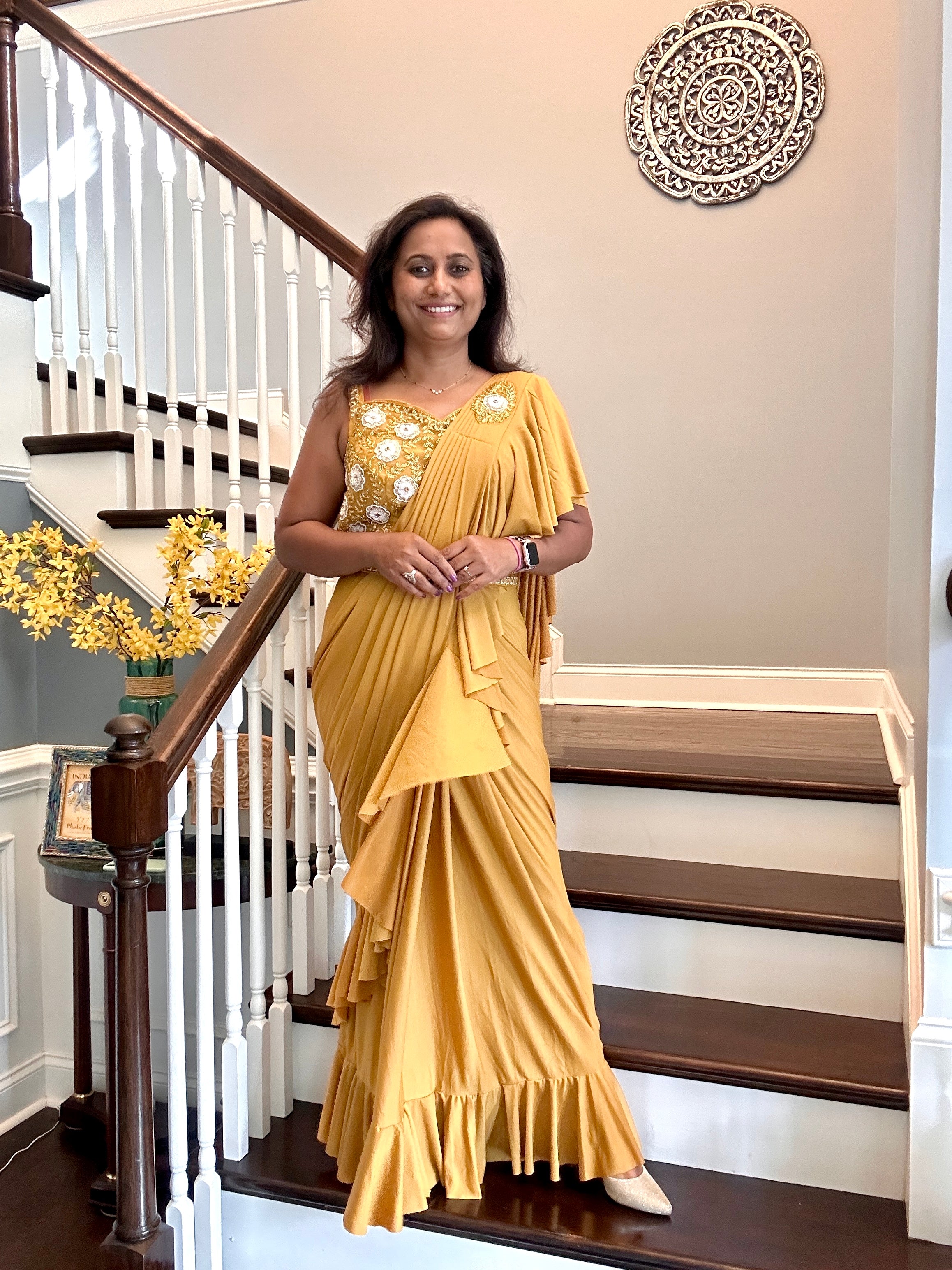 Ready to wear Stitch Designer Saree - Mustard