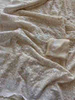 Load image into Gallery viewer, Georgette Chikanwork Saree - Ivory- Sitara Edition
