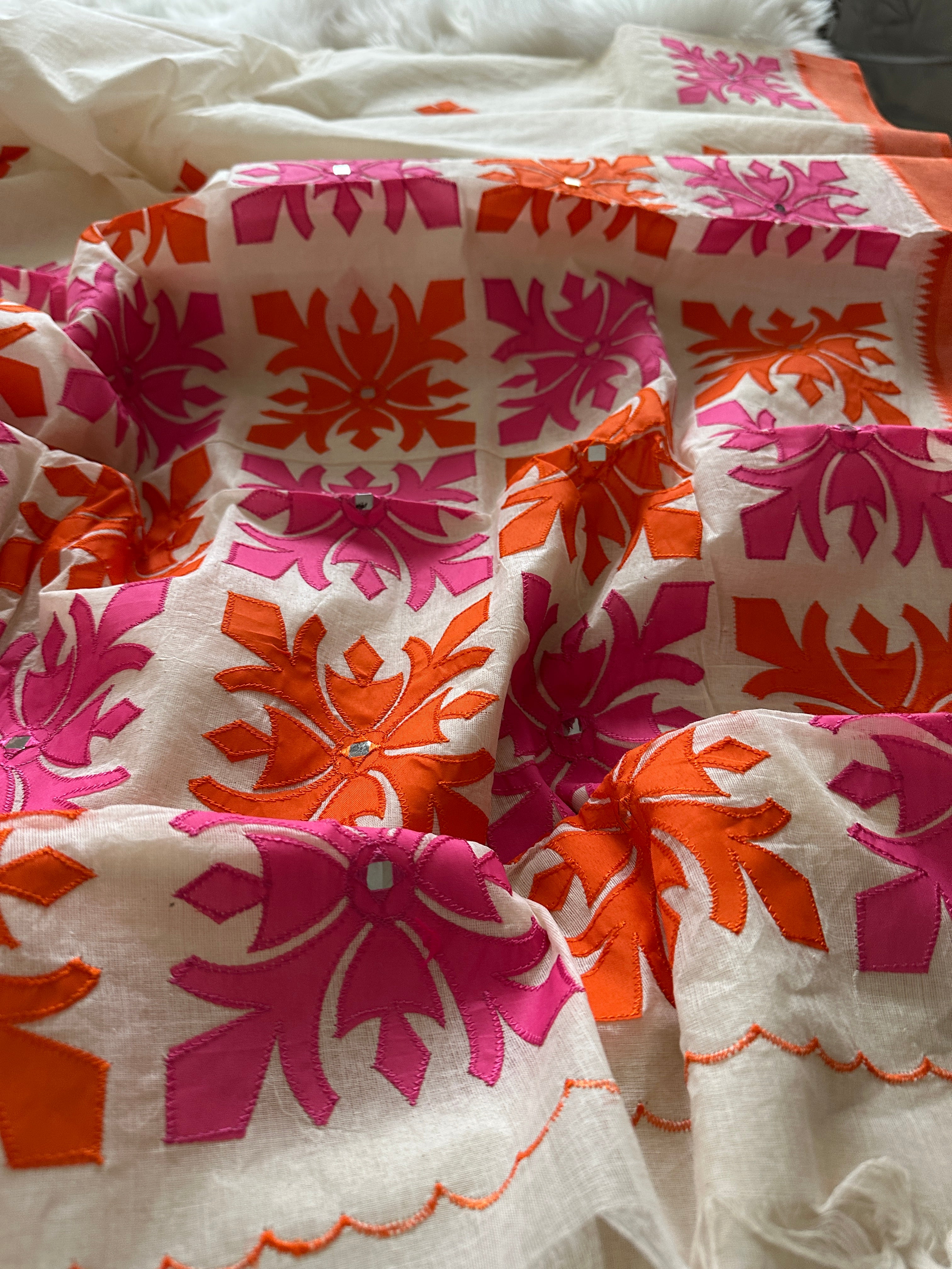 Calcutta Cotton Appliqué Work Saree