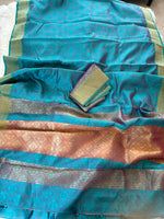 Load image into Gallery viewer, Dola Silk Self Woven Saree - Teal Dual Tone
