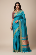 Load image into Gallery viewer, Dola Silk Self Woven Saree - Teal Dual Tone
