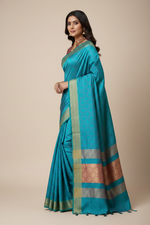 Load image into Gallery viewer, Dola Silk Self Woven Saree - Teal Dual Tone
