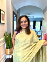 Load image into Gallery viewer, Metallic Tissue Mulmul Saree - Pista Gold
