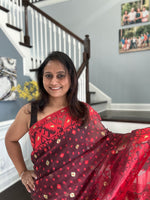 Load image into Gallery viewer, Jamdani Woven Saree - Maroon Red
