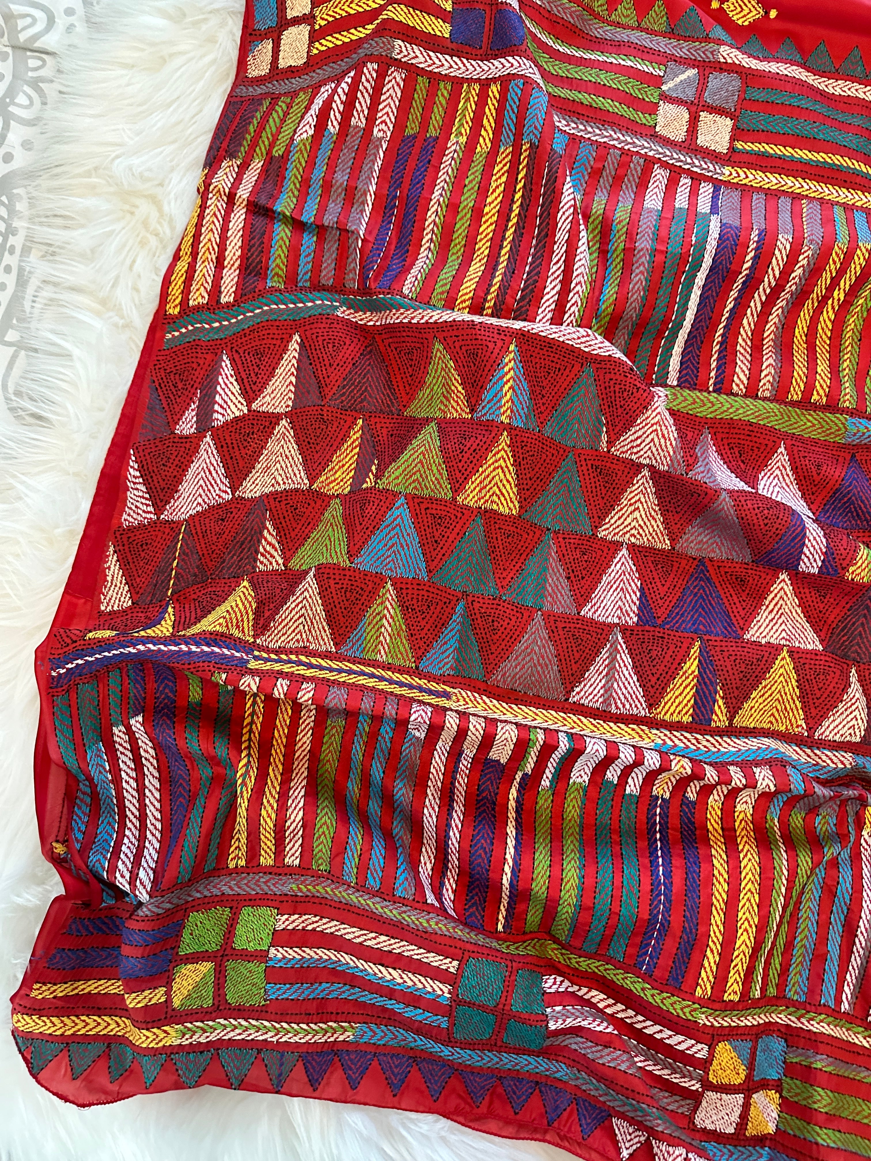 Kantha Silk Saree - Red