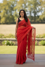 Load image into Gallery viewer, Jamdani Woven Saree - Red
