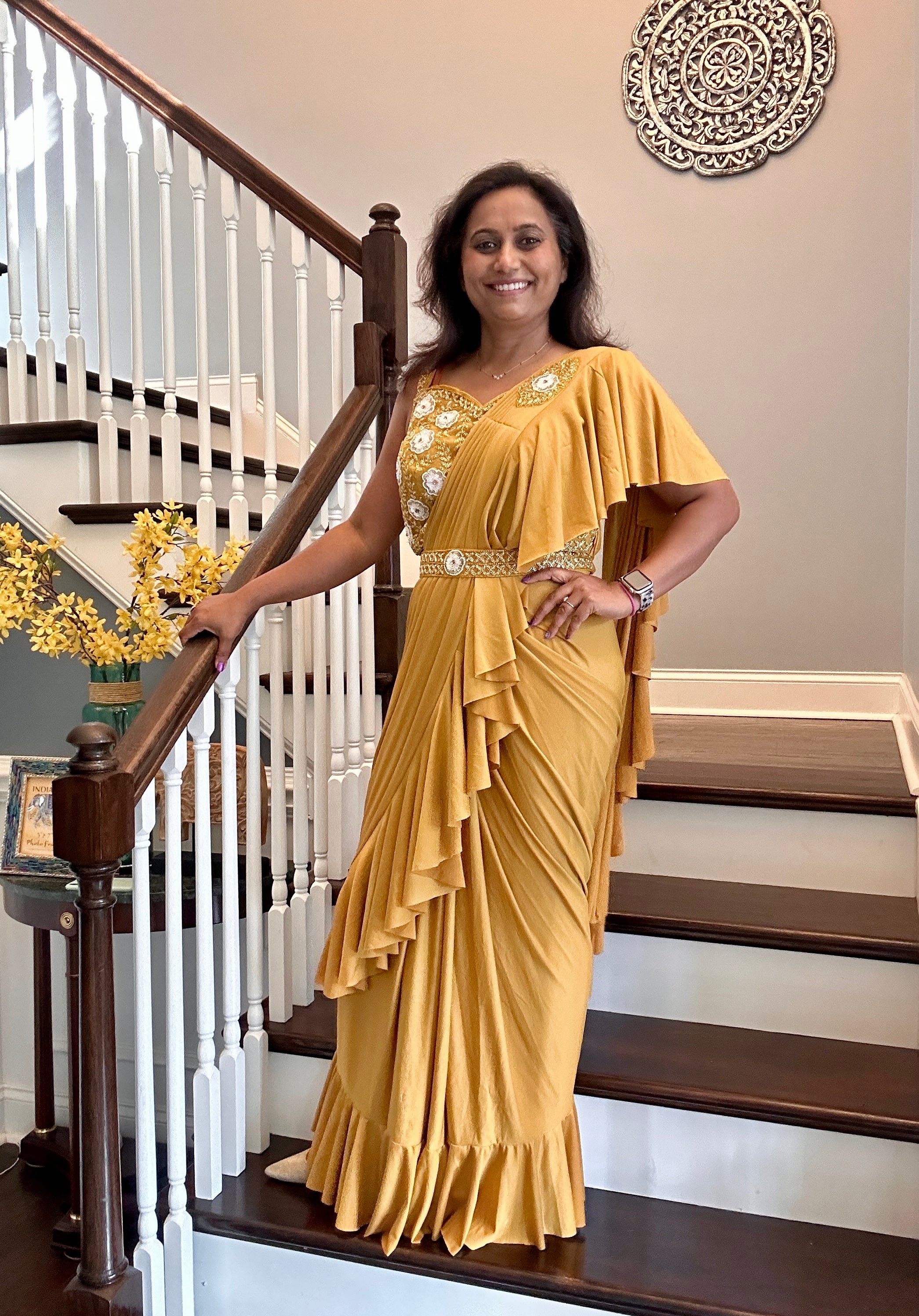 Ready to wear Stitch Designer Saree - Mustard