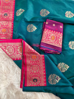 Load image into Gallery viewer, Banarasi Semi Silk Saree - Teal
