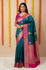 Load image into Gallery viewer, Banarasi Semi Silk Saree - Teal
