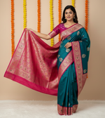 Load image into Gallery viewer, Banarasi Semi Silk Saree - Teal
