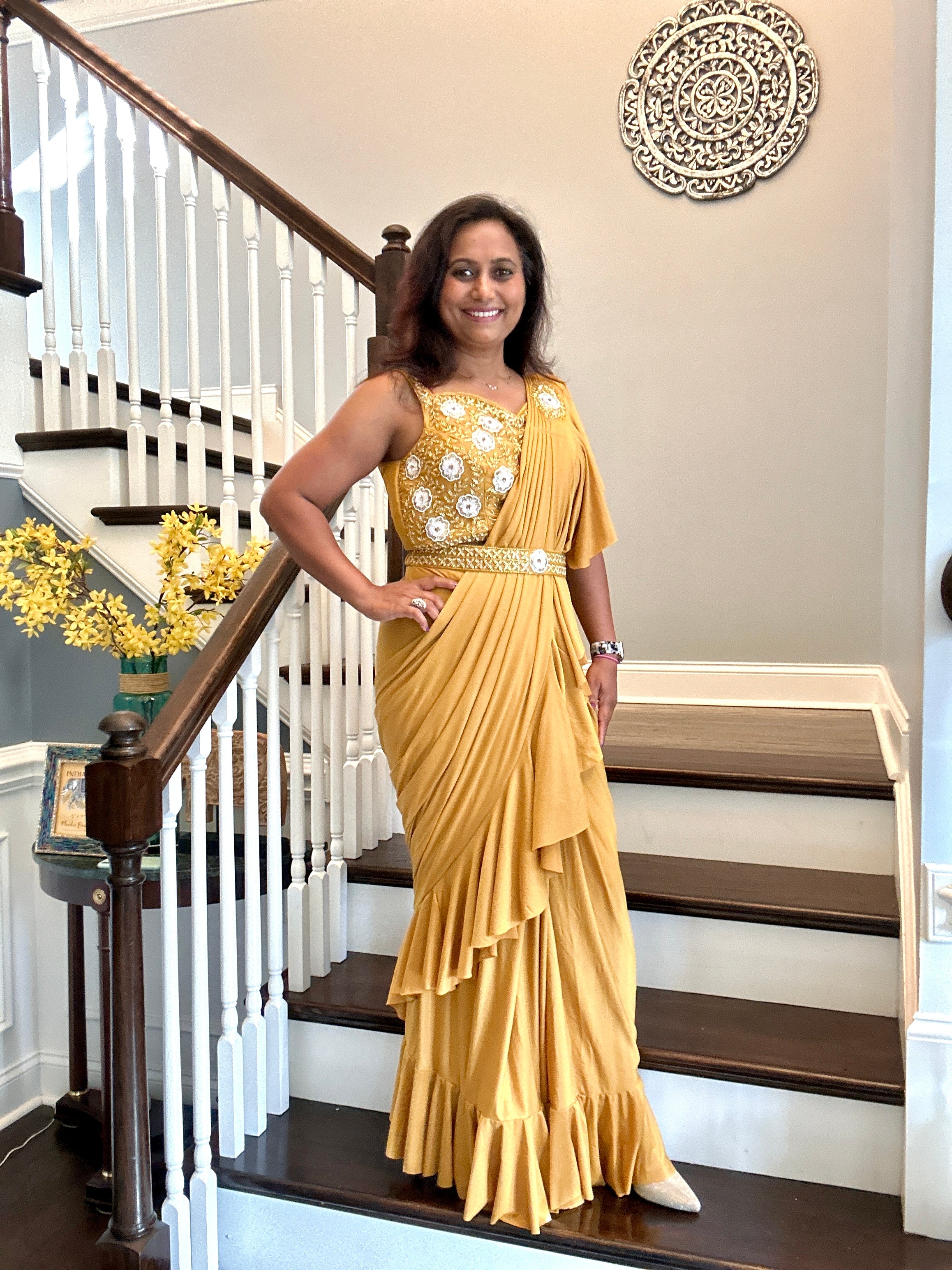 Ready to wear Stitch Designer Saree - Mustard