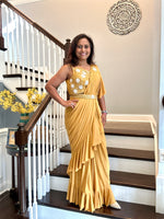 Load image into Gallery viewer, Ready to wear Stitch Designer Saree - Mustard
