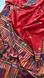 Load image into Gallery viewer, Kantha Silk Saree - vermilion Red
