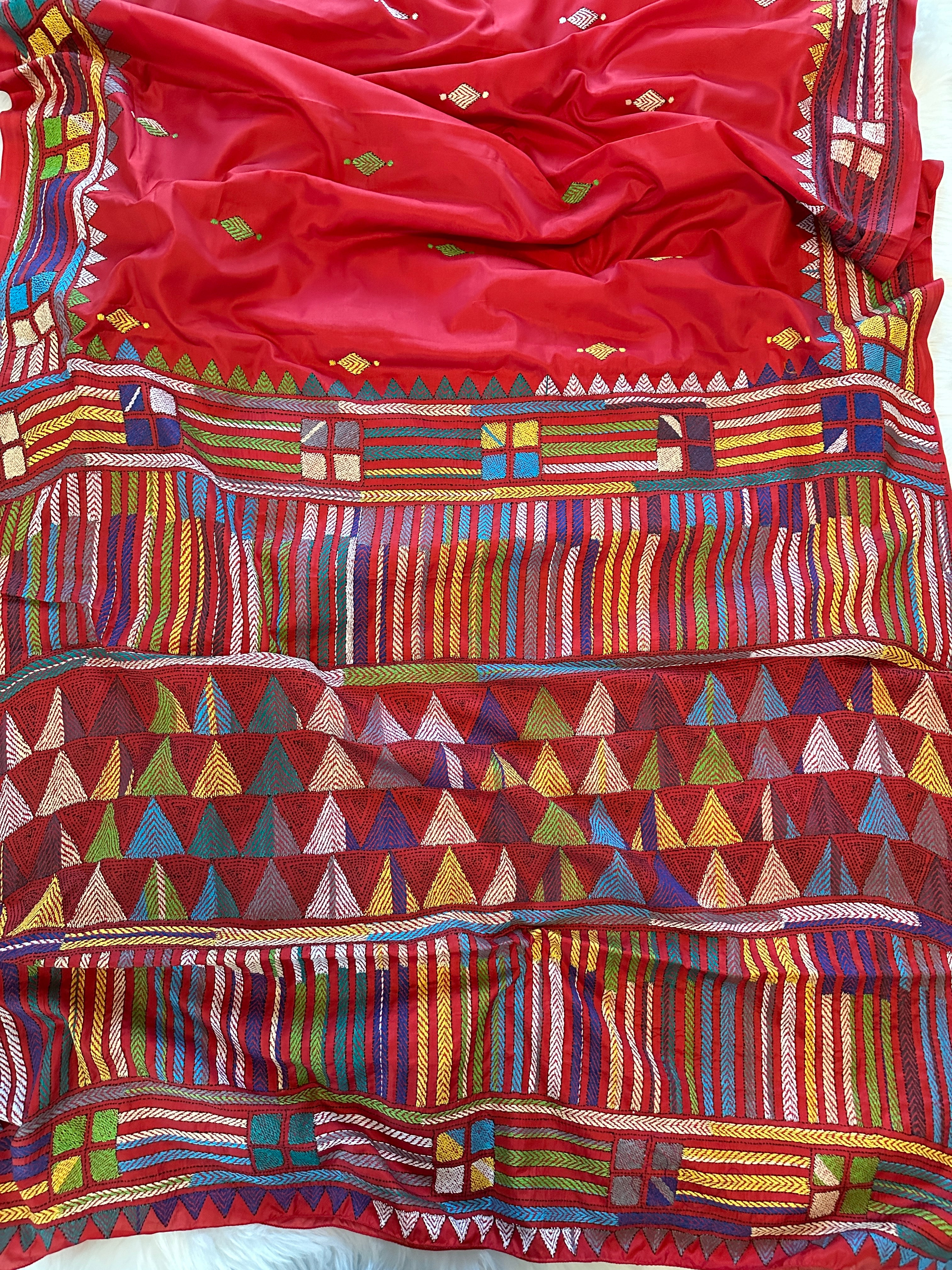 Kantha Silk Saree - Red