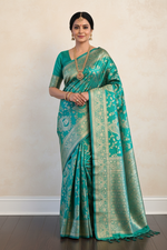 Load image into Gallery viewer, Banarasi Silk Saree - Teal
