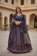 Load image into Gallery viewer, Digital Print Mirrorwork Satin Silk Skirt Set 2
