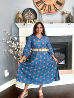 Load image into Gallery viewer, Cotton Block Print Dress - Indigo Blue
