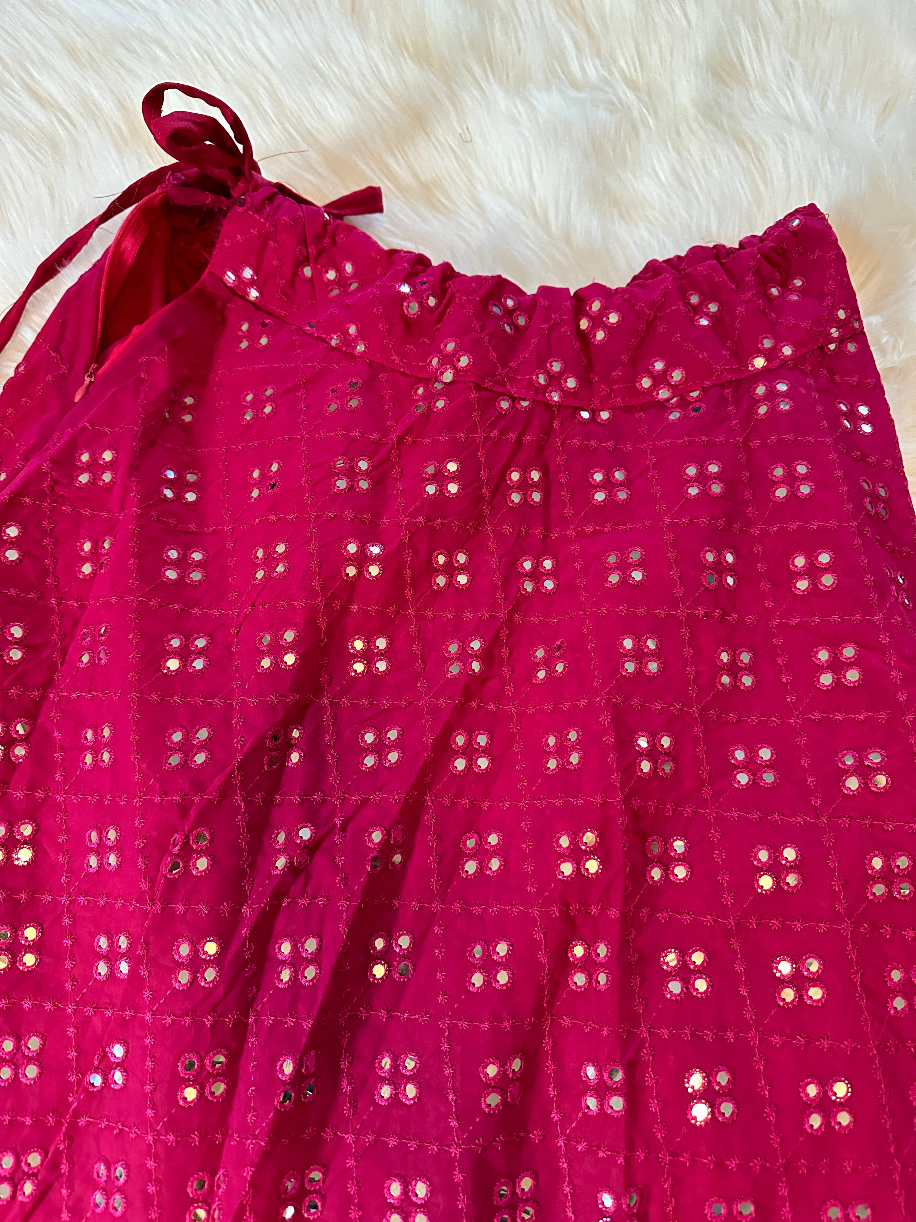 Designer Mirrorwork Skirt - Hot Pink