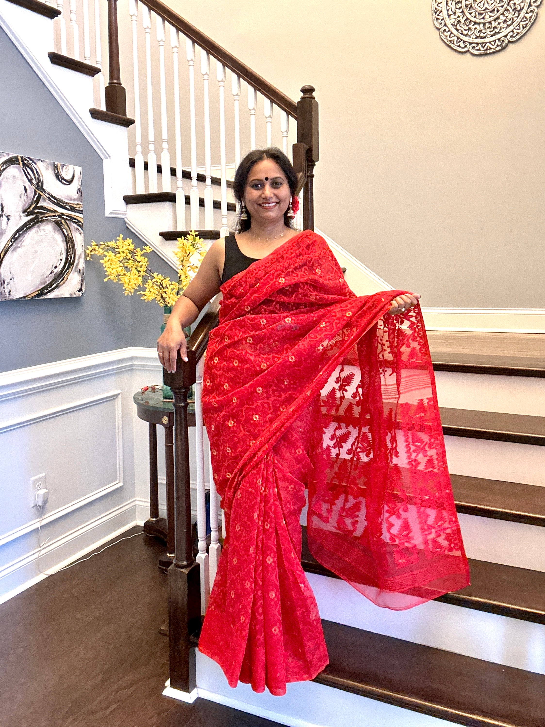 Jamdani Woven Saree - Red